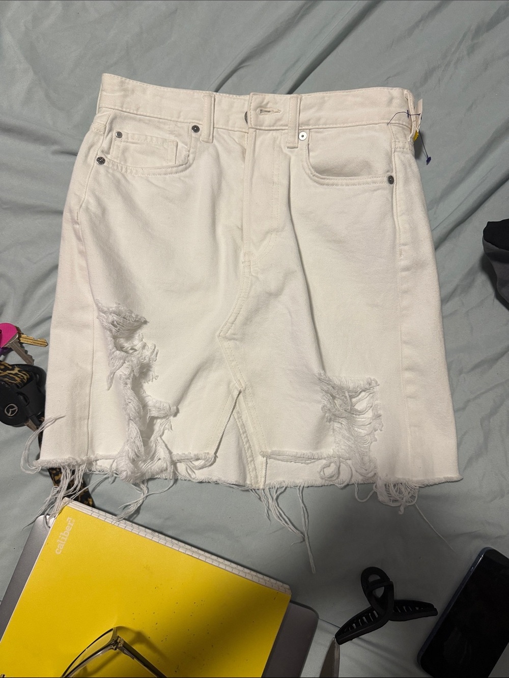 White Distressed Mini Skirt - Unbranded